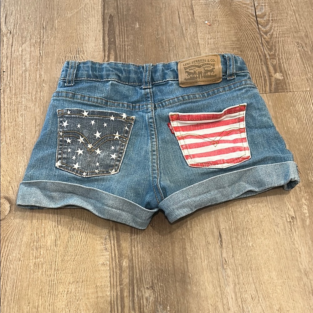 Kids Levi's Blue Denim Shorts with Star and Stripe Pockets